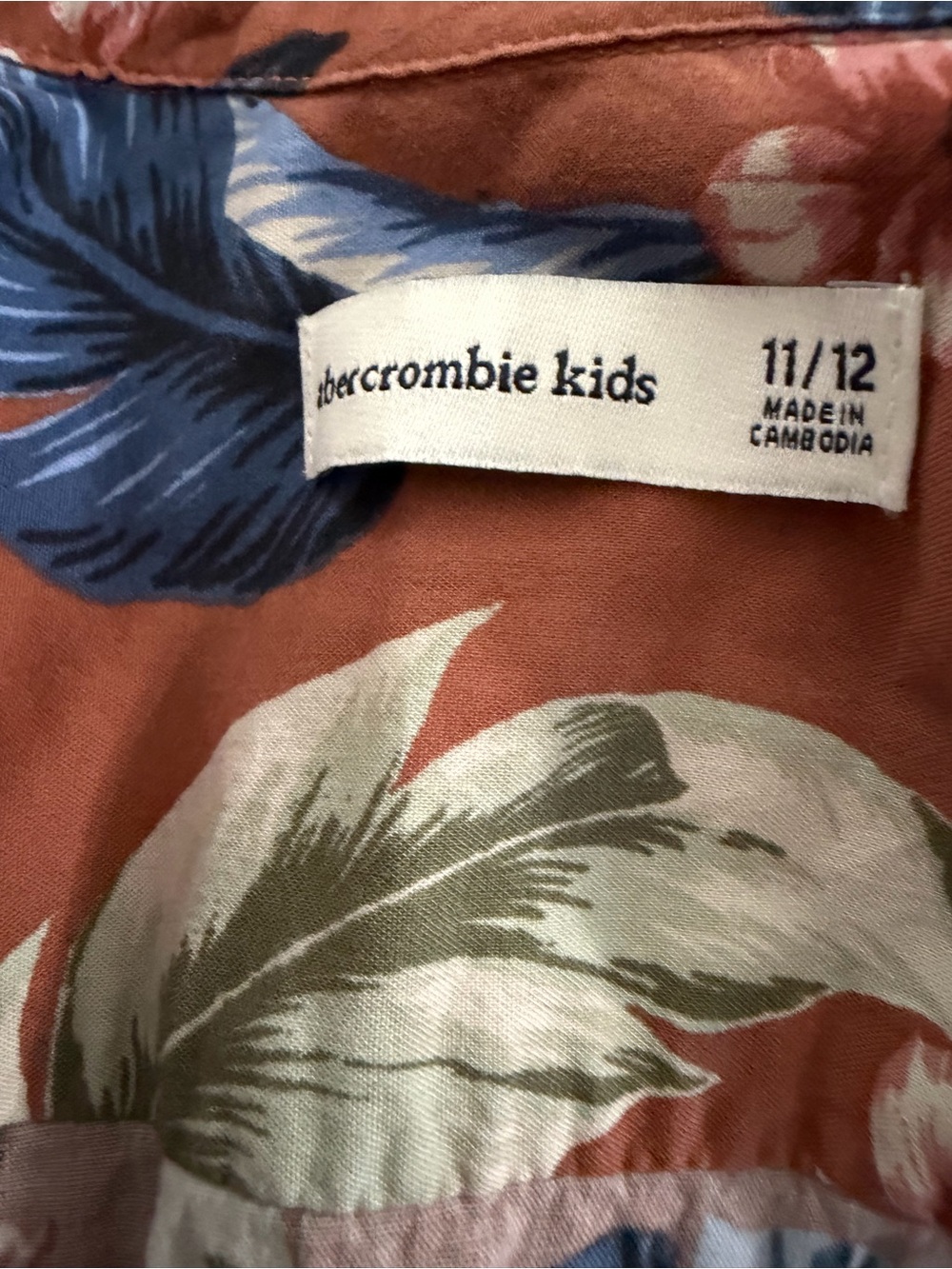 abercrombie kids Rust Floral Button-Up with Blue and Cream Leaves